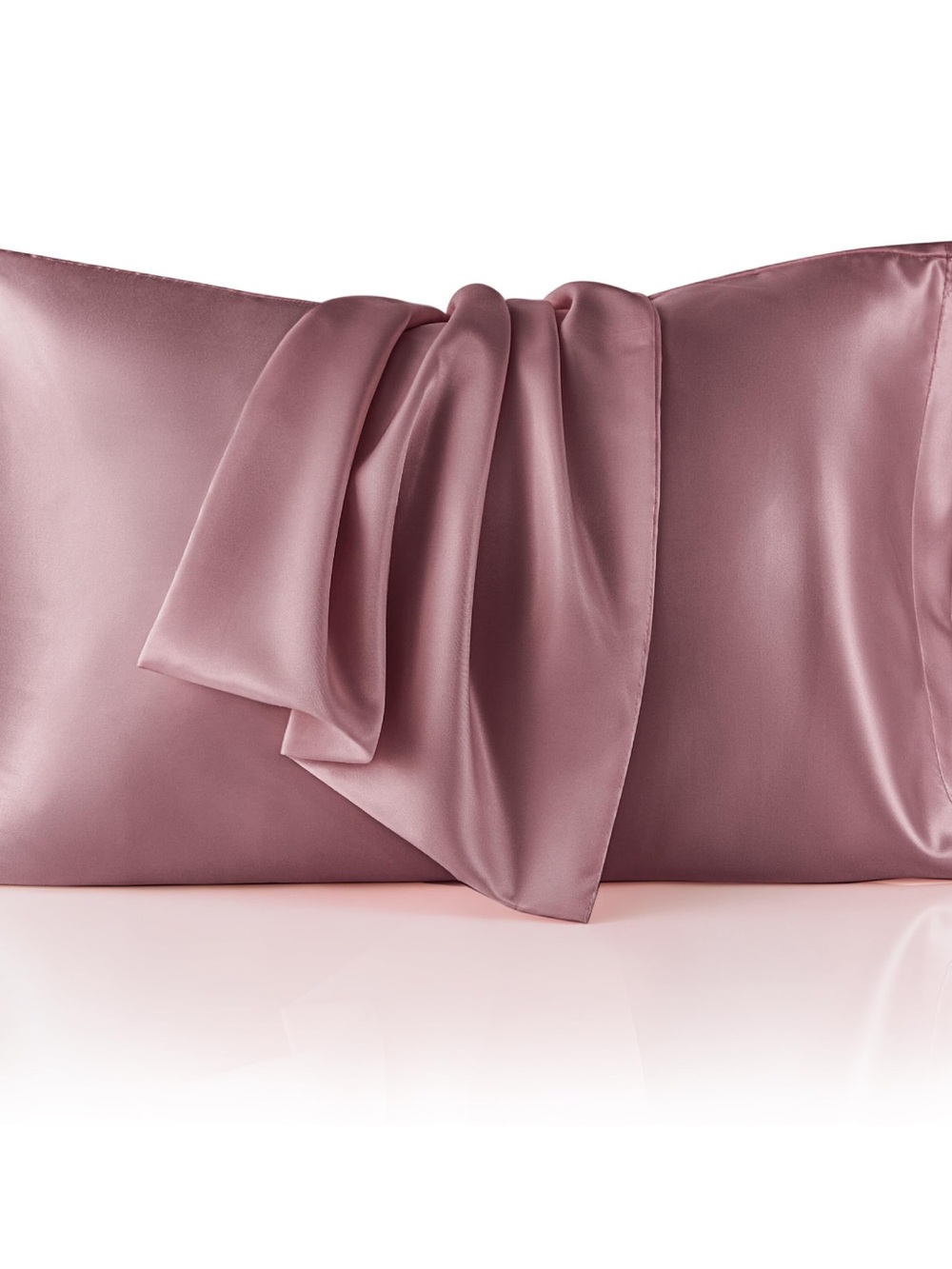Silky Rose Pink Pillowcase with Draped Accent